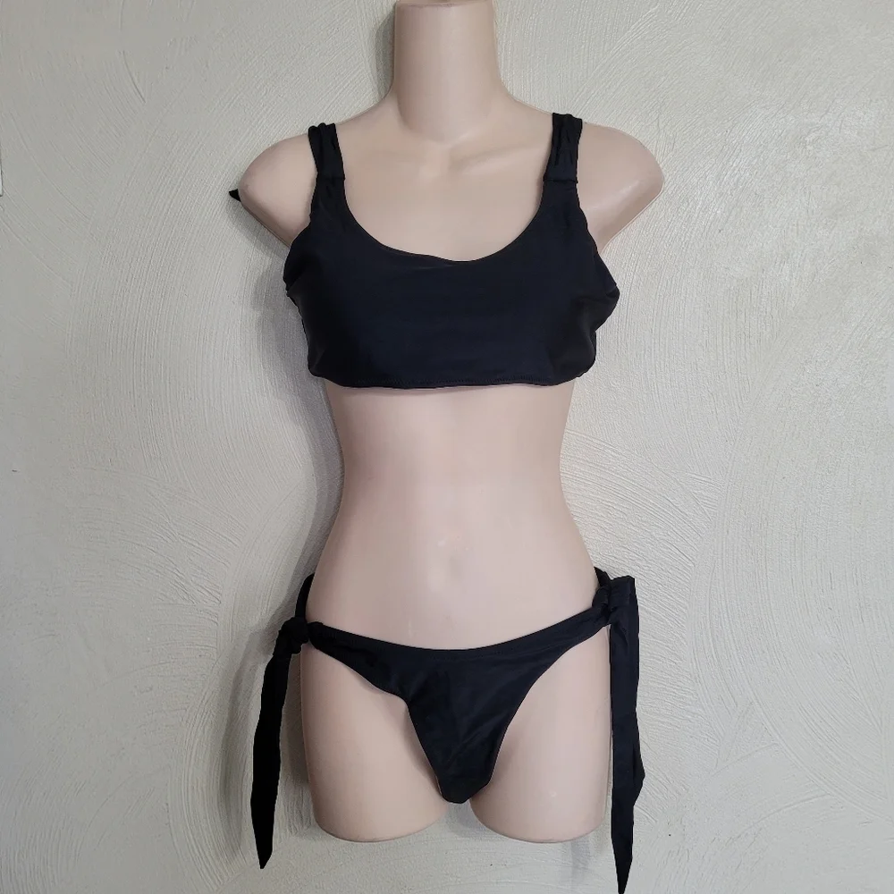 Blooming Jelly Black Tie Waist Bandeau Bikini Set Size Women's Medium NEW